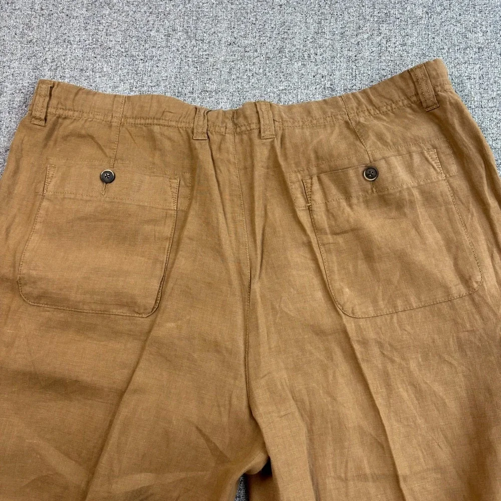 Caribbean 100% Linen Drawstring Pants Men 40x30 Brown Straight Leg Beach Wedding
